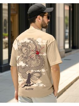 Bewakoof - Men's Ginger Root Brown Slayer Graphic Printed Oversized T-Shirt