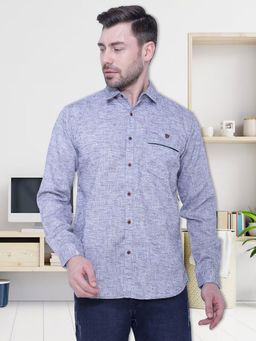 KUONS AVENUE - Men's Slub Linen-Cotton Blue Casual Shirt