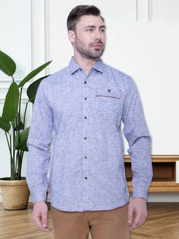 KUONS AVENUE - Men's Slub Linen-Cotton Blue Casual Shirt