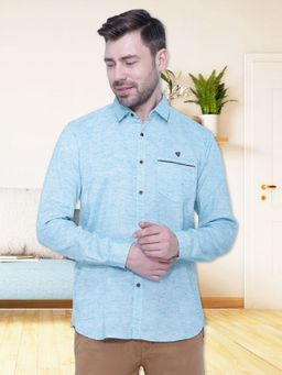 KUONS AVENUE - Men's Slub Linen-Cotton Blue Casual Shirt