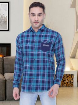 KUONS AVENUE - Men's Cotton Twill Indigo Casual Checks Shirt