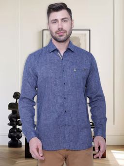 KUONS AVENUE - Men's Paper Linen Cotton Blue Casual Shirt