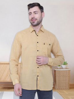 KUONS AVENUE - Men's Paper Linen Cotton Mustard Casual Shirt