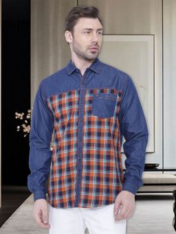 KUONS AVENUE - Men's Orange Casual Denim Shirt