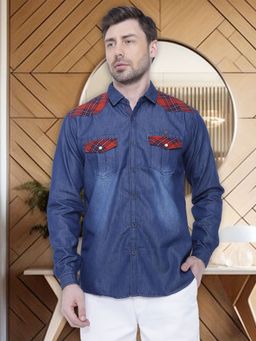 KUONS AVENUE - Men's Solid Blue Casual Denim Shirt
