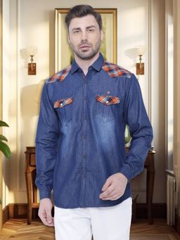 KUONS AVENUE - Men's Solid Blue Casual Denim Shirt