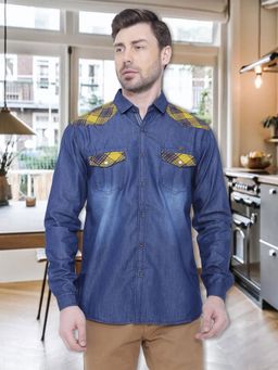 KUONS AVENUE - Men's Solid Yellow Casual Denim Shirt