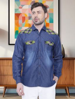 KUONS AVENUE - Men's Solid Green Casual Denim Shirt