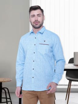 KUONS AVENUE - Men's Slub Linen-Cotton Blue Casual Shirt
