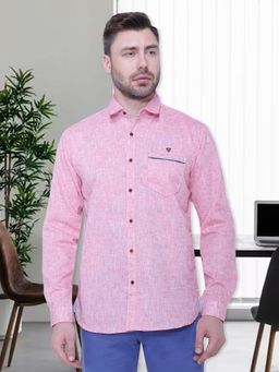 KUONS AVENUE - Men's Slub Linen-Cotton Pink Casual Shirt