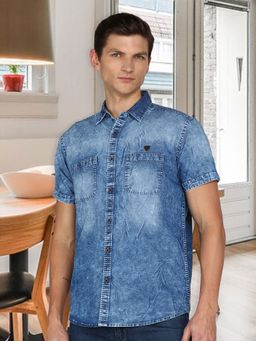 KUONS AVENUE - Men's Blue Half Sleeve Denim Shirt