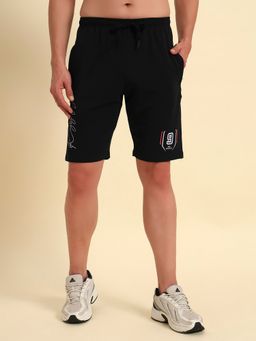 Cantabil - Men's Black Solid Elastic Belt Drawstring Regular Fit Bermuda Shorts