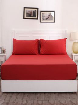 Maspar - Colorart Slumber Solid 200 Tc Cotton Lacquer Red Single Bed Sheet With 1 Pillow Cover