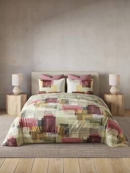 Ddecor Live Beautiful - 100% Cotton Abstract 145TC King Bedsheet With 2 Pillow Covers & Quilt - Pink
