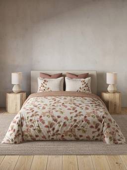 Ddecor Live Beautiful - 100% Cotton Leaves 145TC King Bedsheet With 2 Pillow Covers & Quilt - Brown