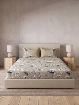 Ddecor Live Beautiful - 100% Cotton Floral 145TC King Fitted Sheet Set - Beige