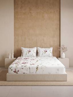 Ddecor Live Beautiful - 100% Cotton Floral 144TC King Bedsheet With 2 Pillow Covers - Red