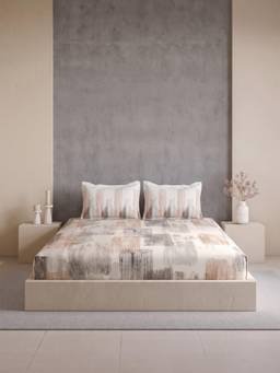 Ddecor Live Beautiful - 100% Cotton Abstract 144TC King Bedsheet With 2 Pillow Covers - Brown