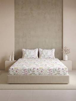 Ddecor Live Beautiful - 100% Cotton Floral 144TC King Bedsheet With 2 Pillow Covers - Pink
