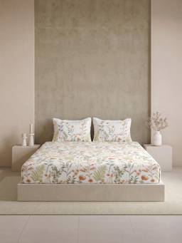 Ddecor Live Beautiful - 100% Cotton Floral 144TC King Bedsheet With 2 Pillow Covers - Orange