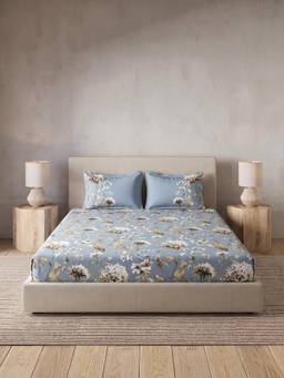 Ddecor Live Beautiful - 100% Cotton Floral 145TC King Bedsheet With 2 Pillow Covers - Blue