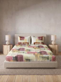 Ddecor Live Beautiful - 100% Cotton Abstract 145TC King Bedsheet With 2 Pillow Covers - Pink