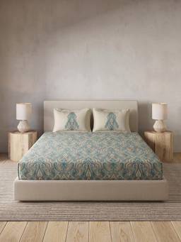 Ddecor Live Beautiful - 100% Cotton Ethnic 145TC King Bedsheet With 2 Pillow Covers - Blue
