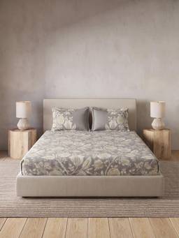 Ddecor Live Beautiful - 100% Cotton Floral 145TC King Bedsheet With 2 Pillow Covers - Grey