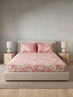 Ddecor Live Beautiful - 100% Cotton Floral 145TC King Bedsheet With 2 Pillow Covers - Pink