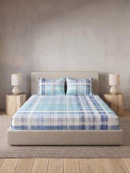 Ddecor Live Beautiful - 100% Cotton Checks 145TC King Bedsheet With 2 Pillow Covers - Blue