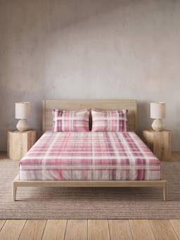 Ddecor Live Beautiful - 100% Cotton Checks 145TC King Bedsheet With 2 Pillow Covers - Pink