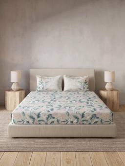 Ddecor Live Beautiful - 100% Cotton Floral 145TC King Bedsheet With 2 Pillow Covers - Grey
