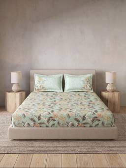 Ddecor Live Beautiful - 100% Cotton Floral 145TC King Bedsheet With 2 Pillow Covers - Green