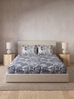 Ddecor Live Beautiful - 100% Cotton Leaves 145TC King Bedsheet With 2 Pillow Covers - Blue