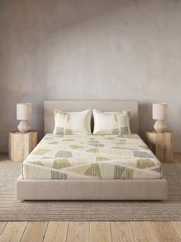 Ddecor Live Beautiful - 100% Cotton Geometric 145TC King Bedsheet With 2 Pillow Covers - Brown