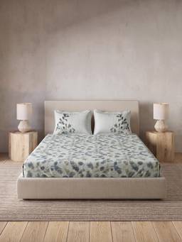 Ddecor Live Beautiful - 100% Cotton Leaves 145TC King Bedsheet With 2 Pillow Covers - Blue