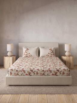 Ddecor Live Beautiful - 100% Cotton Leaves 145TC King Bedsheet With 2 Pillow Covers - Brown