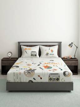 Ddecor Live Beautiful - 100% Cotton Graphic 145TC King Bedsheet With 2 Pillow Covers - Grey