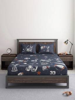 Ddecor Live Beautiful - 100% Cotton Graphic 145TC King Bedsheet With 2 Pillow Covers - Blue