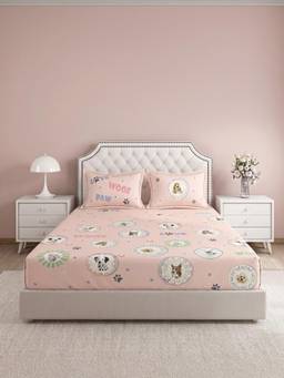 Ddecor Live Beautiful - 100% Cotton Graphic 145TC King Bedsheet With 2 Pillow Covers - Pink