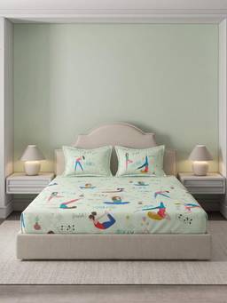 Ddecor Live Beautiful - 100% Cotton Graphic 145TC King Bedsheet With 2 Pillow Covers - Green