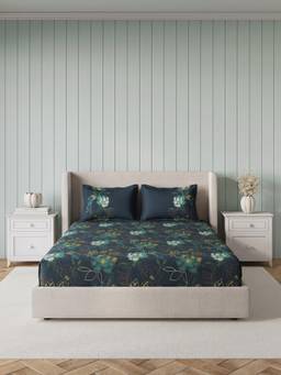Ddecor Live Beautiful - 100% Cotton Floral 145TC King Bedsheet With 2 Pillow Covers - Blue