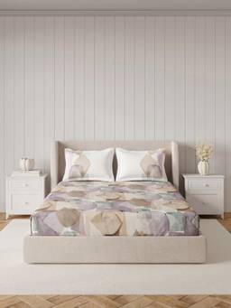 Ddecor Live Beautiful - 100% Cotton Abstract 145TC King Bedsheet With 2 Pillow Covers - Purple