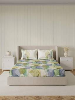 Ddecor Live Beautiful - 100% Cotton Abstract 145TC King Bedsheet With 2 Pillow Covers - Green