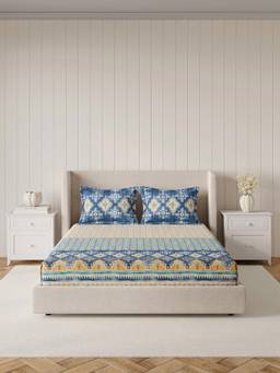 Ddecor Live Beautiful - 100% Cotton Ethnic 145TC King Bedsheet With 2 Pillow Covers - Yellow