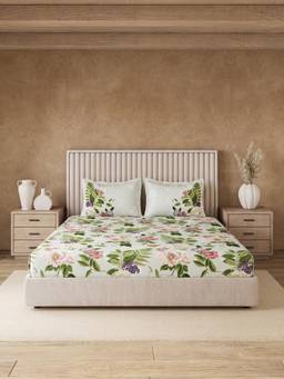 Ddecor Live Beautiful - 100% Cotton Floral 145TC Super King Bedsheet With 2 Pillow Covers - Pink