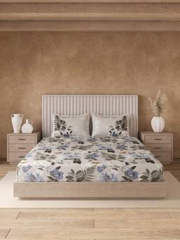 Ddecor Live Beautiful - 100% Cotton Floral 145TC Super King Bedsheet With 2 Pillow Covers - Blue