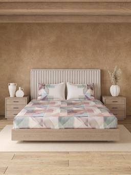 Ddecor Live Beautiful - 100% Cotton Abstract 145TC Super King Bedsheet With 2 Pillow Covers - Pink