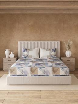 Ddecor Live Beautiful - 100% Cotton Abstract 145TC Super King Bedsheet With 2 Pillow Covers - Blue