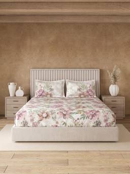 Ddecor Live Beautiful - 100% Cotton Floral 145TC Super King Bedsheet With 2 Pillow Covers - Pink